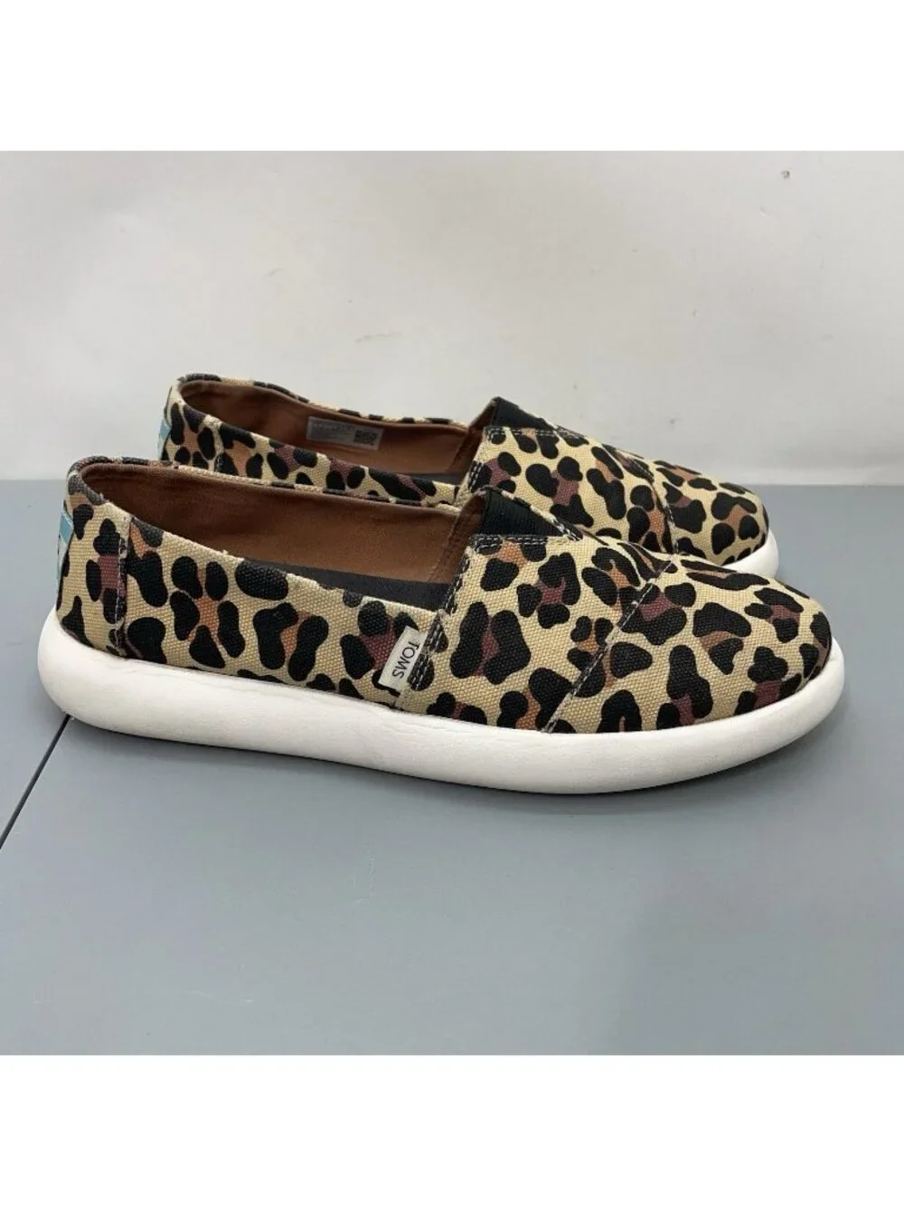 TOMS Alpargata Mallow Shoes Loafers Leopard Animal Print Canvas Tan Womens 9
